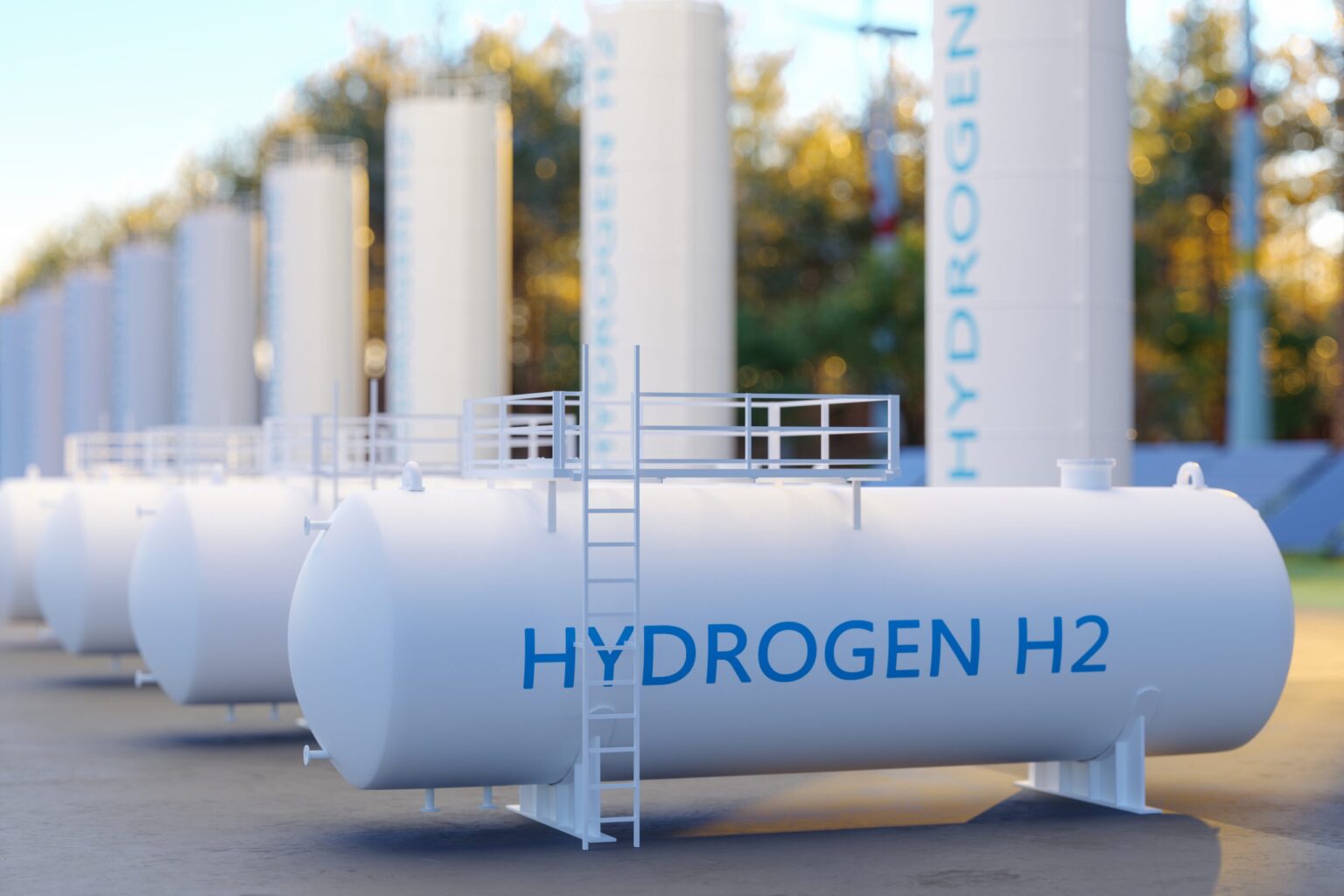 Close-up View Of Hydrogen Storage Tanks In Renewable Energy With Blurred Background Close-up View Of Hydrogen Storage Tanks In Renewable Energy With Blurred Background